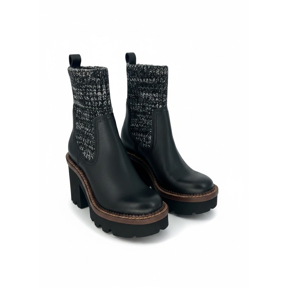 Dolce Vita Drago Leather Knit Lug Sole Platform Boots Black Size 6